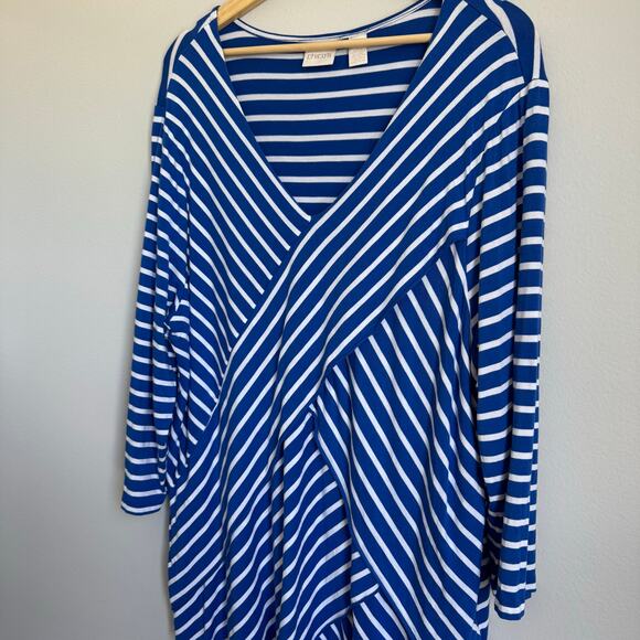 Chico's Tunic Top Size 3 XL US Size 16 Royal Blue White Striped V-Neck - Picture 6 of 15